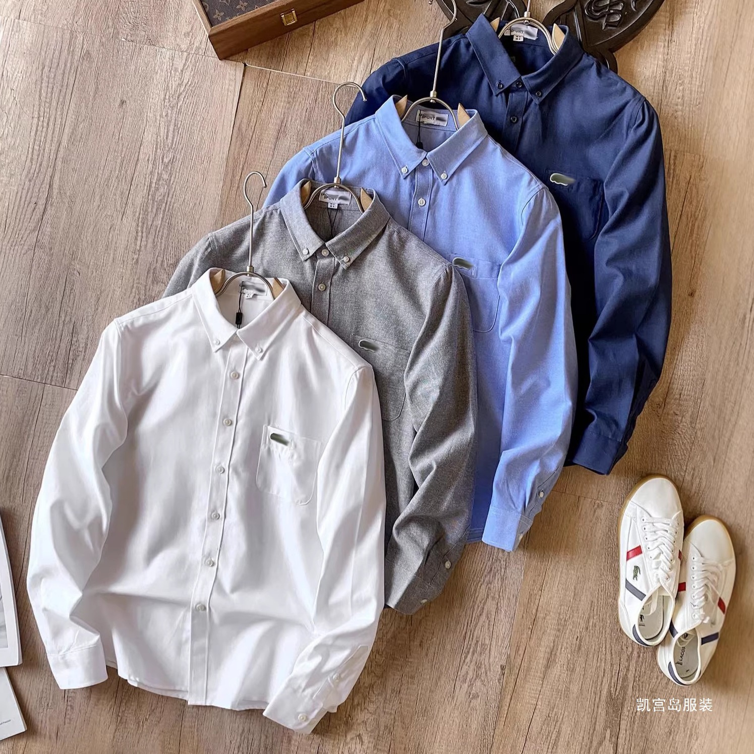 Cross-Border Crocodile British Old Money Style Business Casual Pocket Embroidery Solid Color Long-Sleeve Shirt