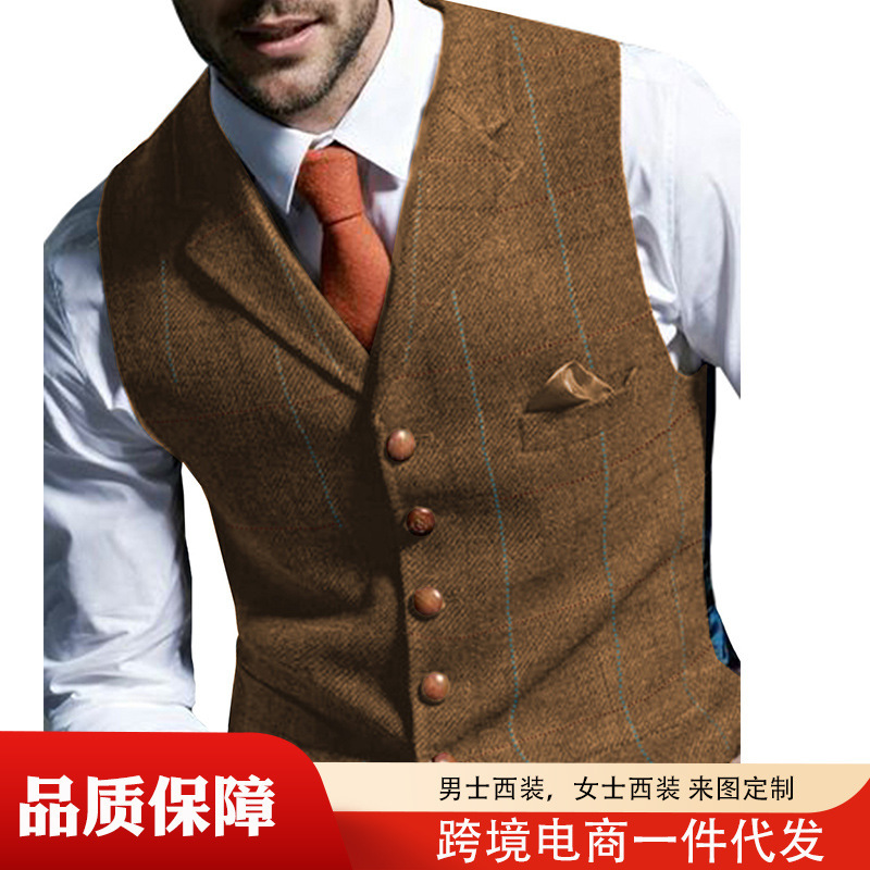 Men's Suit Vests Cross-Border Temu Hot-Selling Men's Casual Vests Factory Direct Sales Slim-Fit Vests for Grooms and Groomsmen