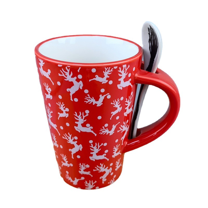 Taza de café de gres europeo y americano transfronterizo Taza de Navidad con cuchara Taza simple Taza de cerámica de leche de desayuno