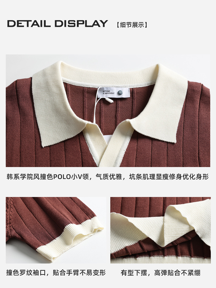 Europa y América cross-border pozo jersey polo hombre manga corta V-collar hielo seda de negocios casual alta sensación de ropa de hombre