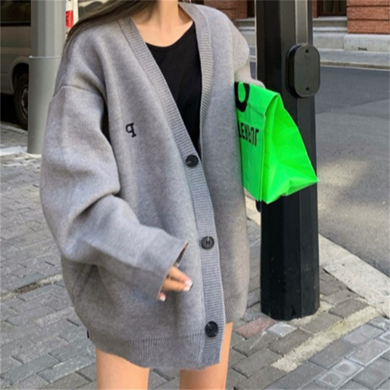 Cárdigan Largo de Punto para Mujer de Acrílico con Cuello en V y Manga Larga para Otoño e Invierno
