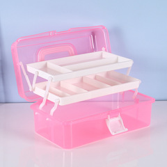 671工具箱透明美甲大號三層摺疊工具箱 美術繪畫水粉國畫PVC箱子