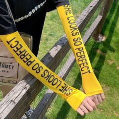 Sun protection hand sleeves arm gloves women's thin ice silk sleeves men's ice sleeves ins orange letters summer internet celebrity trend