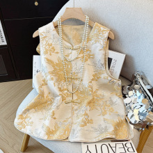 新时尚新中式提花马甲国风圆领气质外穿马夹高级唐装上衣外套