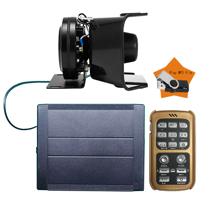 Vehicle-Mounted Alarm System with Wireless Remote Control, Mp3 Playback, High-Pitched Siren, As920Bkg-Mp3 + Square Speaker