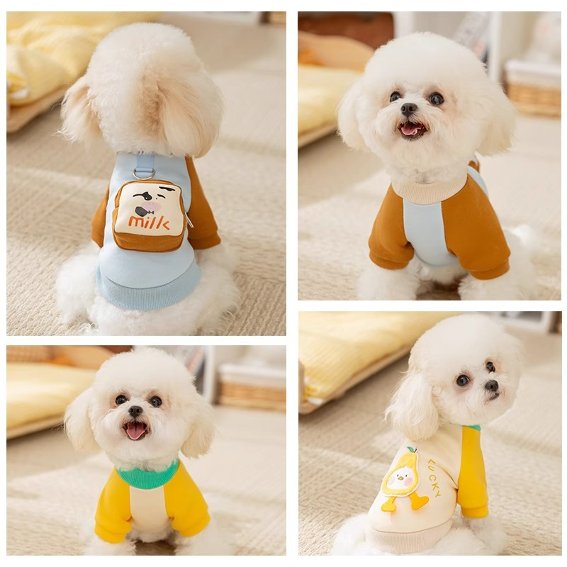Otoño y invierno perros lindas mochilas de dibujos animados gatos de dos patas camisas de lana delgada más cálida que osos Teddy ropa de perro de mascota