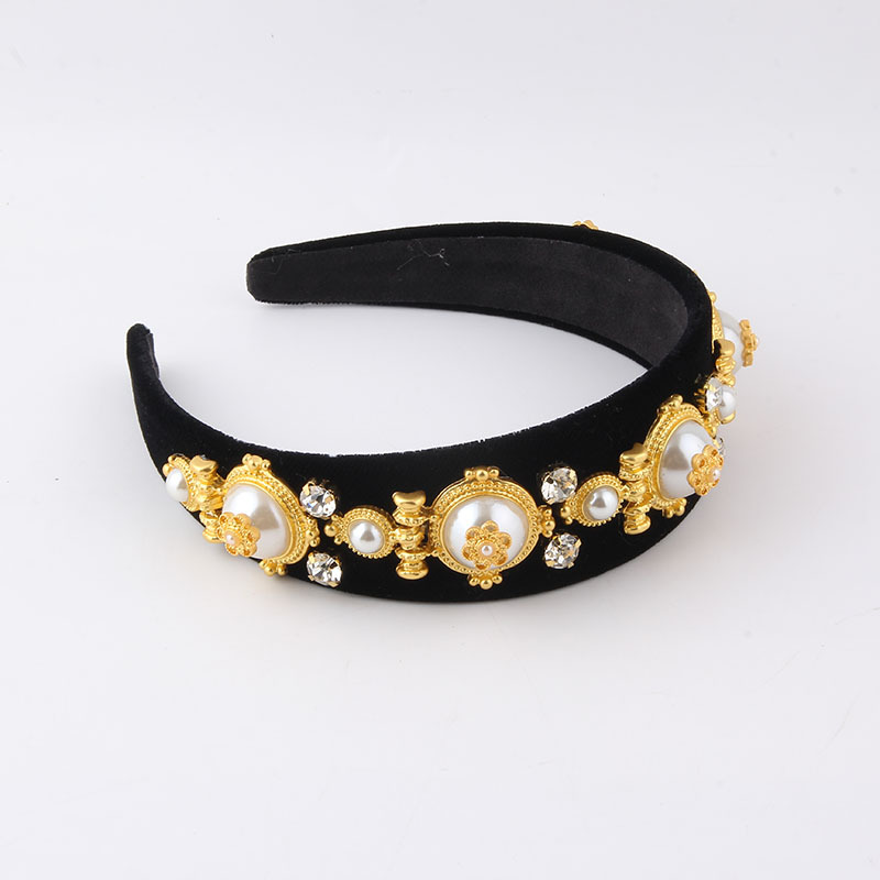 Vintage Style Flower Cloth Inlay Artificial Pearls Rhinestones Hair Band 1 Piece3
