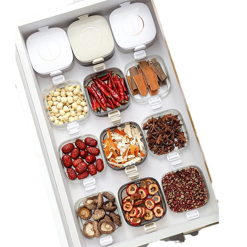Caja de almacenamiento de especias, caja de preservación de la cocina, condimento de cocina, tanque de sellado, caja de distribución de ingredientes pequeños de grado alimenticio, tanque de sellado