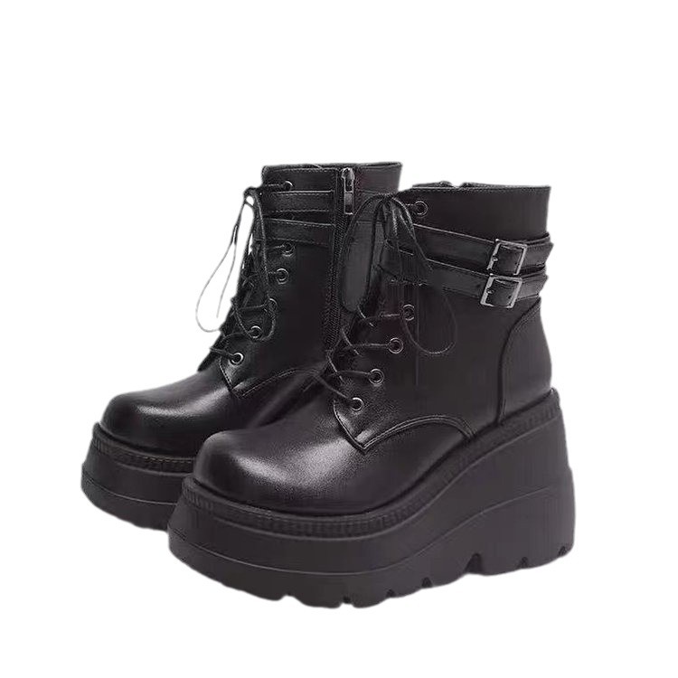 Chaussures pour femmes Demonia Bottes de moto à semelles épaisses de 9,5 cm / Bottes courtes à talons compensés à paillettes gothiques pour femmes Bottes Martin Millennial Hottie de 2 ans_voghion.com