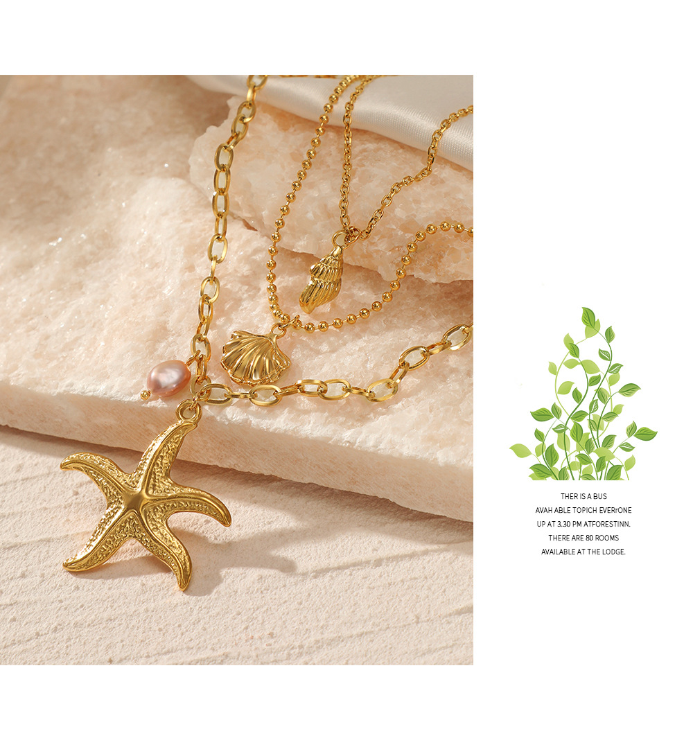 Beach Starfish Conch Shell Stainless Steel Plating Artificial Pearls Layered Necklaces