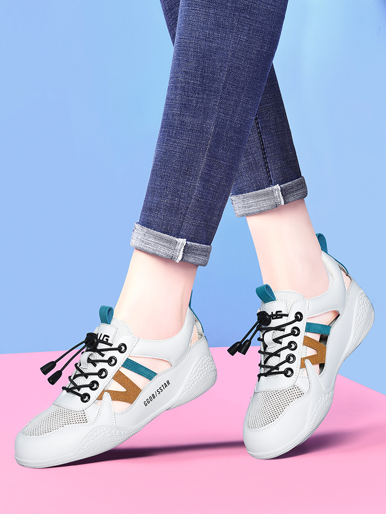 Giày sneaker nữ da thật lỗ thoáng khí đế phẳng nhẹ mùa hè 2025 — Màu xanh lá cây (1061), B5-05=giá trị thông số Kd, (cài 2), Màu trắng (1061), Trắng đen 1062 chi tiết 2
