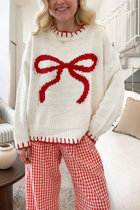 Vêtements pour femmes 2024 nouveau pull de style paresseux haut tricoté nœud jacquard vêtements d'extérieur amples pull pour femmes_voghion.com