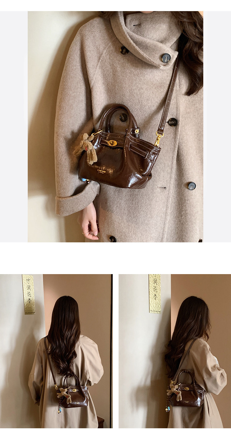 Glossy Ruched Mini Zip Closure Bucket Tote Bag 12