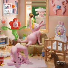 新商品のピンクのウサギ-抽象シリーズのminiブラインドボックスの子供の抽象的な個性の置物は、ブラインドボックスのバッチを責めて発見します。