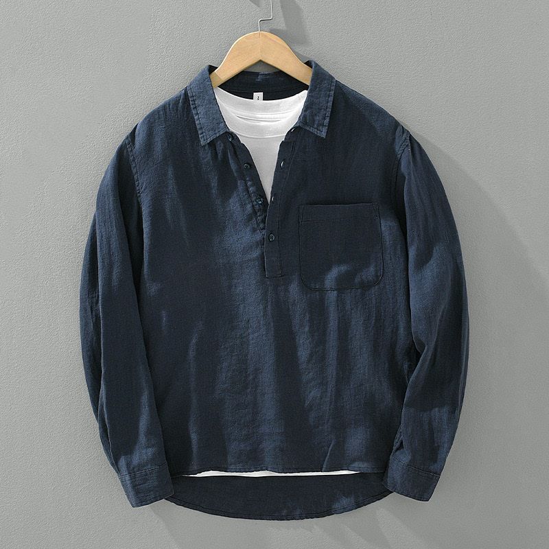 Japanese Style Retro Long Sleeve Linen Shirt Men's Summer New Loose Pullover Square Collar Shirt Casual Cotton Linen Top Japanese Style Retro Long Sleeve Linen Shirt Men's Summer New Loose Pullover Square Collar Shirt Casual Cotton Linen Top