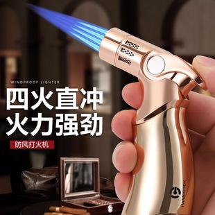 Windproof Inflatable Cigar Lighter Scissors Three-In-One Tool Set Flame Spray Moxibustion Welding Spray Gun Igniter
