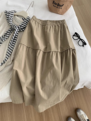 小红薯热卖日系简约宽松慵懒风高腰半身裙女秋季口袋卡其色裙子新