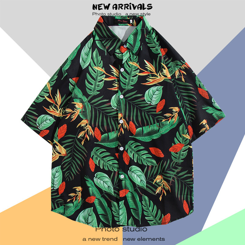 Hong Kong estilo Retro Vintage floral camisa manga corta Estilo Hawaiano tailandés diseño Ruan guapo camisa suelta para hombres y mujeres