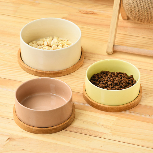 Cat bowl ceramic straight mouth basin cat bowl macaron color food bowl cervical spine protection eating bowl cute kitten kitten bowl