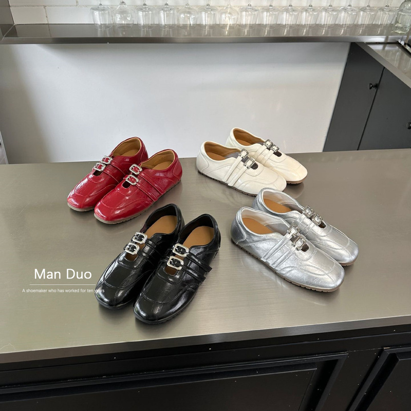 Cowhide Version ~ 5cm Hidden Height Increase Ballet-Style Sports Mary Jane Shoes for Women, New Double-Buckle Casual German Training Shoes, Women's Flats Cowhide Version ~ 5cm Hidden Height Increase Ballet-Style Sports Mary Jane Shoes for Women, New Double-Buckle Casual German Training Shoes, Women's Flats