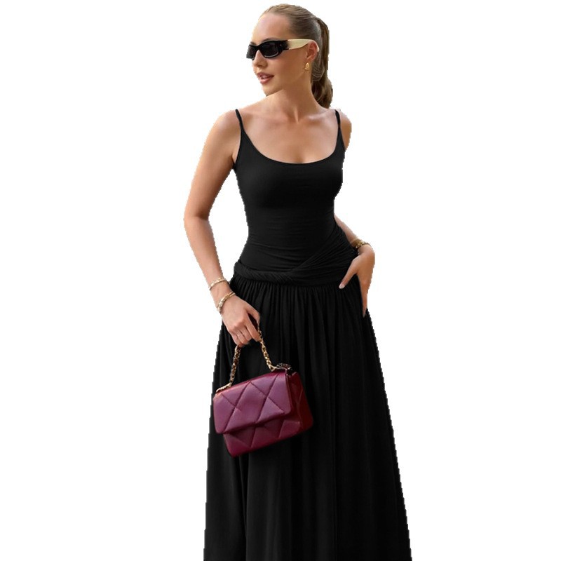 2025 verano nuevo estilo comercio exterior transfronterizo ropa de mujer vestido de tirantes sexy francés cintura delgada temperamento falda larga mujer