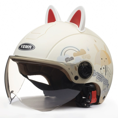 Helmet Half Helmet, Motosiklet dəbilqələri - one-size-fits-all-matt-rabbit-white-and-red-w-comes-with-warm-ear-protection-removable