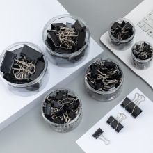 黑色长尾夹桶装金属票据夹办公文具燕尾夹学生手账资料试卷夹子