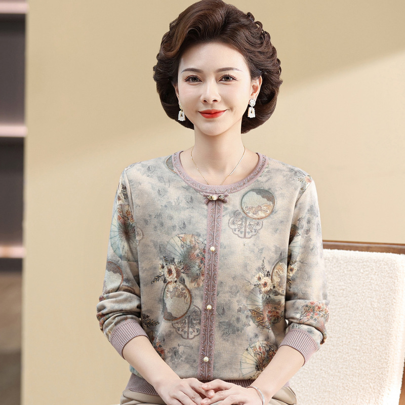 妈妈春秋上衣外穿时尚气打底小衫高贵中老年秋装时尚国风T恤女装|undefined