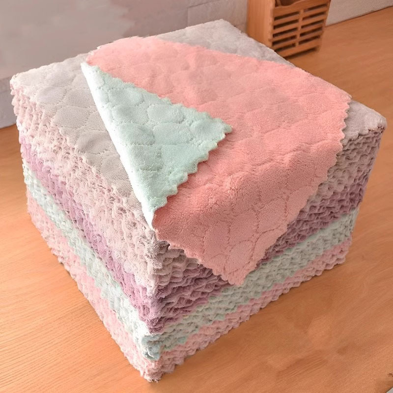 Trapo de lana de coral, paño de cocina, toalla, paño de mano, estropajo de cocina, limpieza de mesa, limpieza, absorción de aceite, sin pérdida de cabello, absorción de agua
