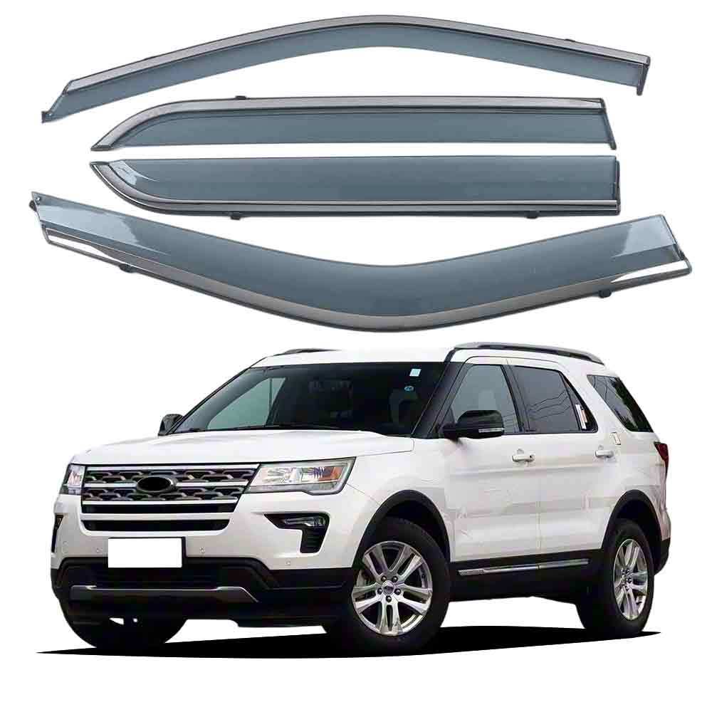 Ford Window Visors Rain Guards for Ford Explorer 2013-18 (Rain shield) - 13-18-ford-explorer-rain-guard-3d-stainless-steel-bright-strip