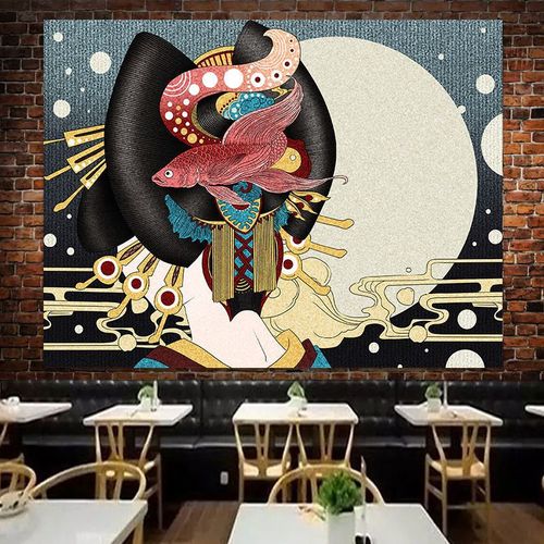 日式神奈川冲浪背景布挂布浮世绘墙布床头装饰挂毯网红背景墙