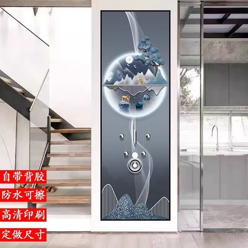 玄关装饰画走廊壁画竖图墙纸自粘画背景墙贴画客厅PVC哑光纸贴画|undefined