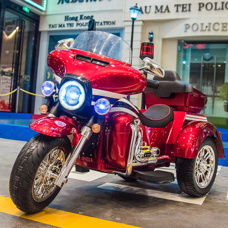 Niños policía motocicleta eléctrica triciclo niños y niñas bebé batería coche niños coche de juguete recargable puede sentarse