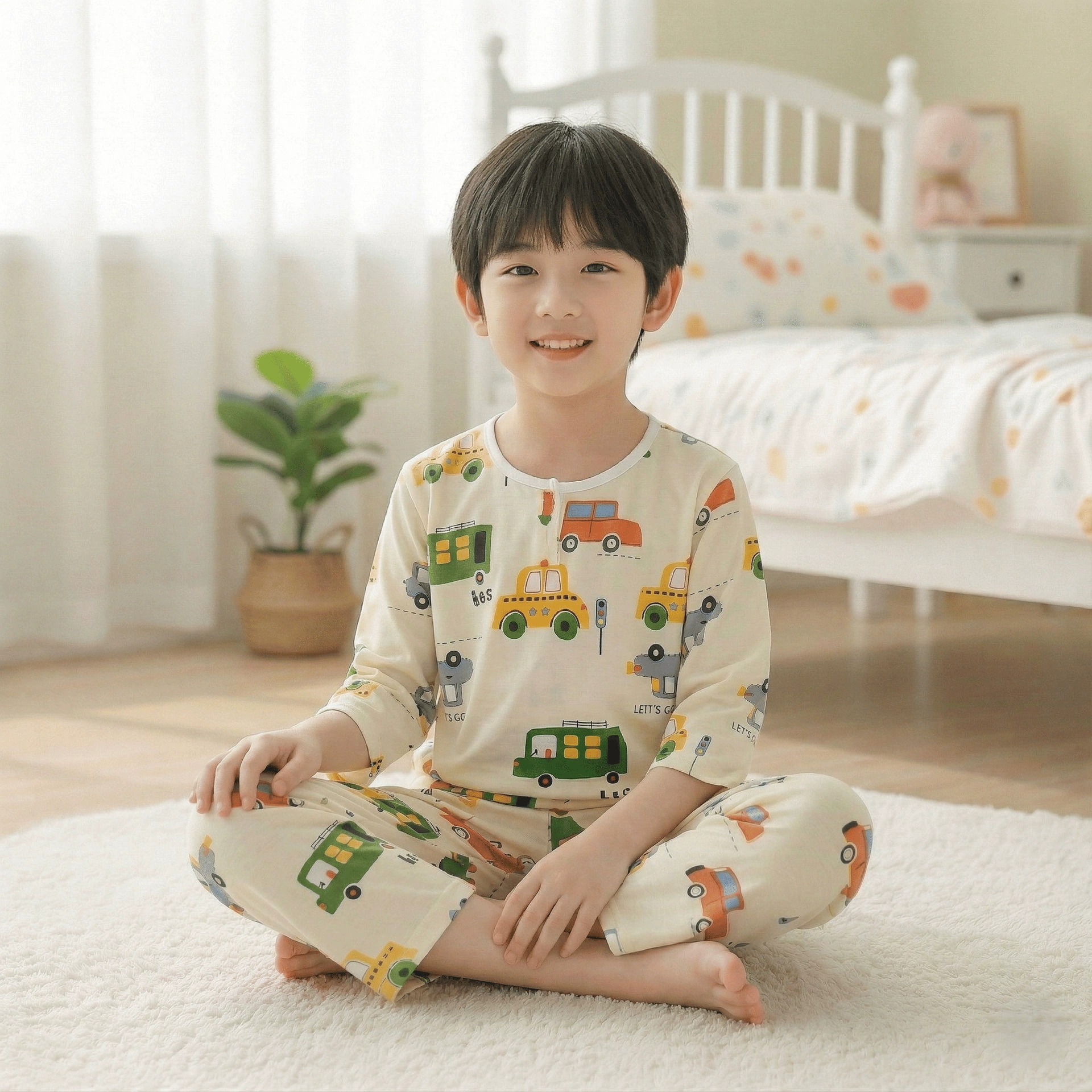 Children's summer pajama for boys — thin long-sleeve, multiple prints, sizes for heights 60–155 cm