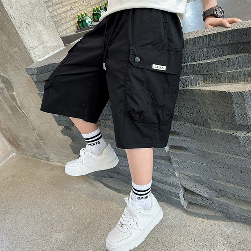 Children's Boys Work Pants Summer Style Sports Shorts for Big Kids 2025 New Summer Boys Loose Middle Pants Trendy