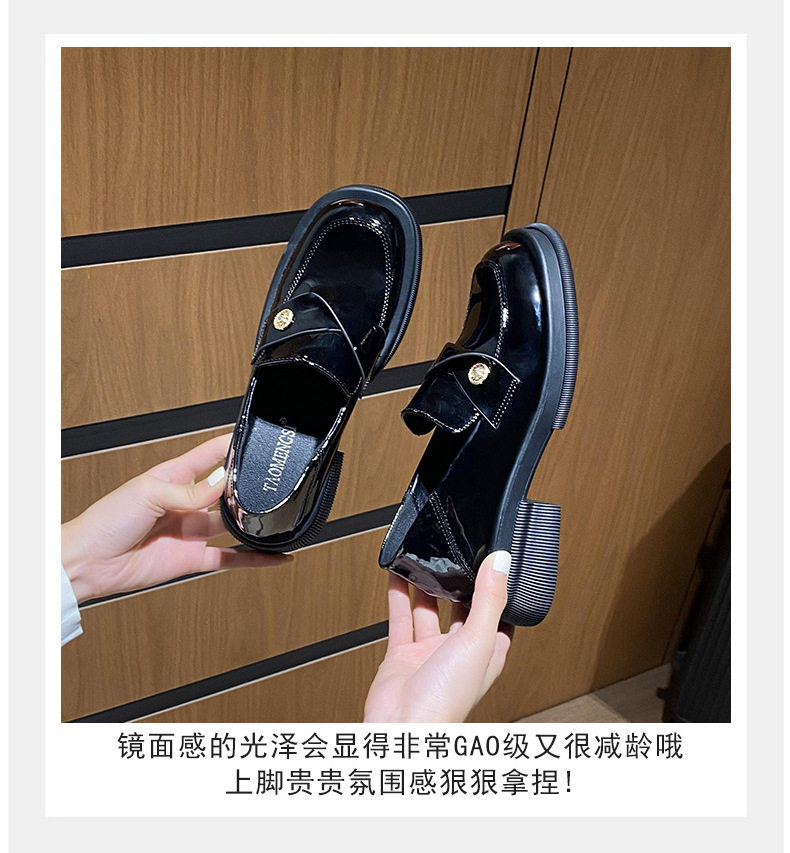 Giày lười nữ Mary Jane da bóng đế dày gót vuông, gót 3–6 cm — Màu đen mặt bóng, Màu đen mờ chi tiết 7