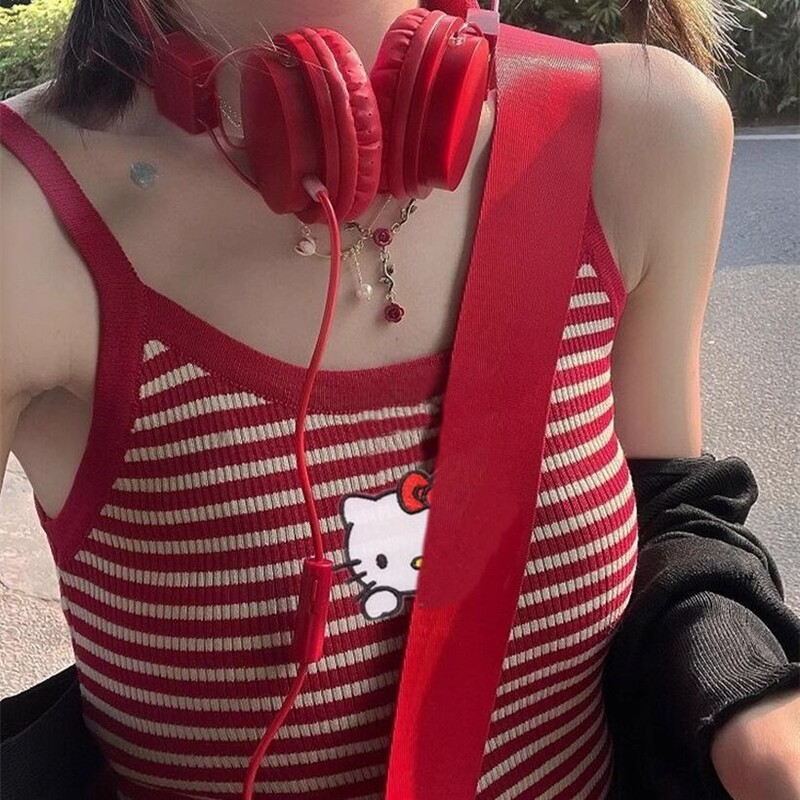 Cross-border wholesale summer new soft girl cute sweet cool wind vest hellokitty Hello Kitty Spice Sling Stripes