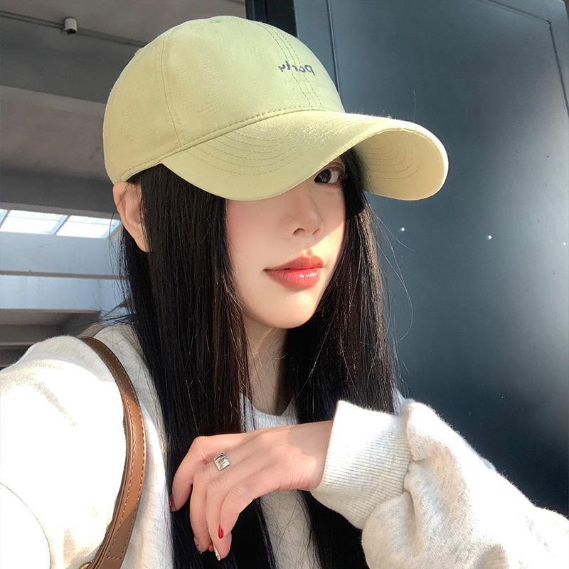 Sombrero de béisbol bordado amarillo para mujeres, sombrero de brillo amplio, sombrero de boca de pato, sombrero coreano, sombrero de cabeza grande