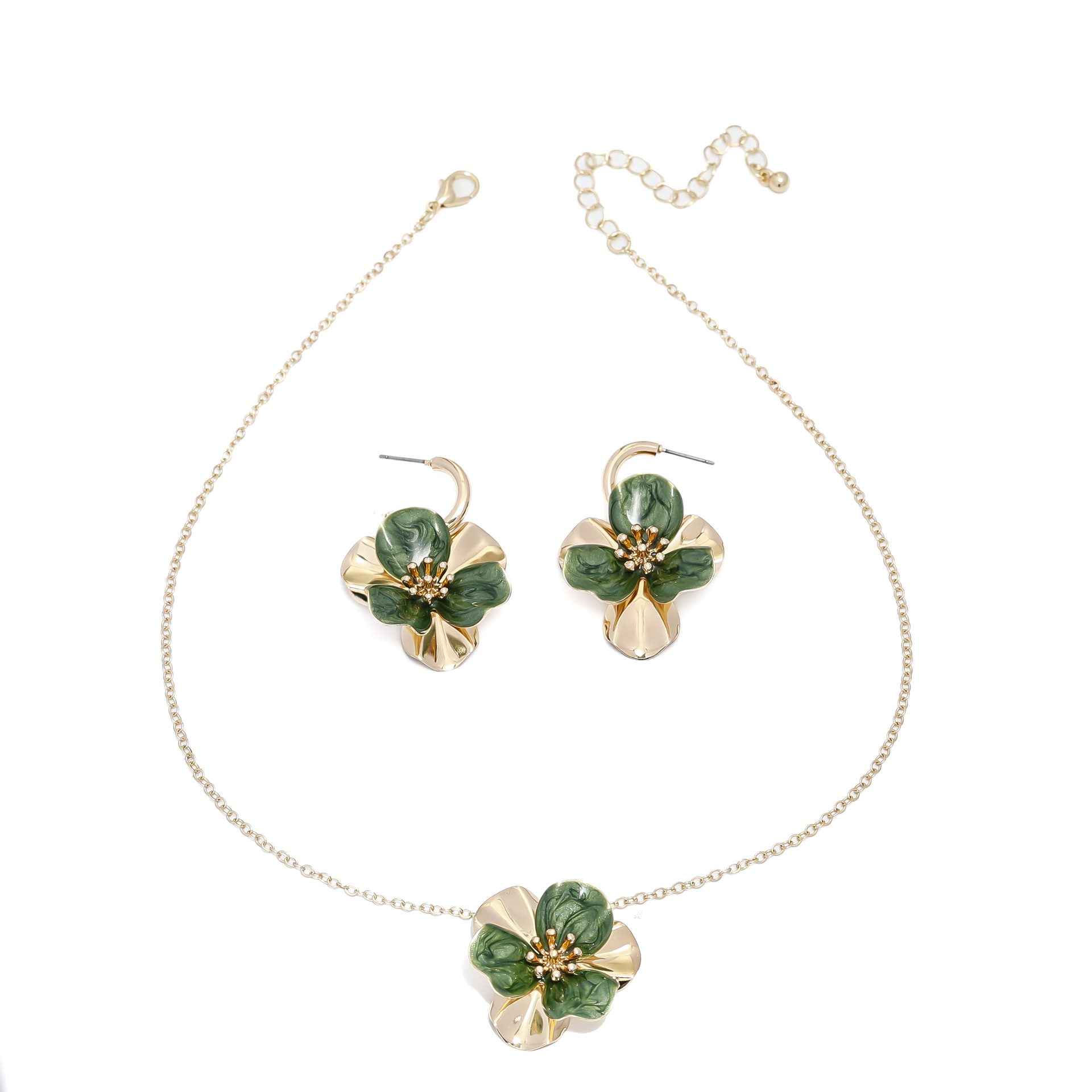 Collar de flores de aceite de goteo de color de temperamento natural europeo y americano Moda dulce viento de metal aretes de flores traje de joyería mujer