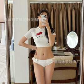 韩版长袖泳衣女比基尼分体低腰卡通2026新款泡温泉沙滩度假游泳衣