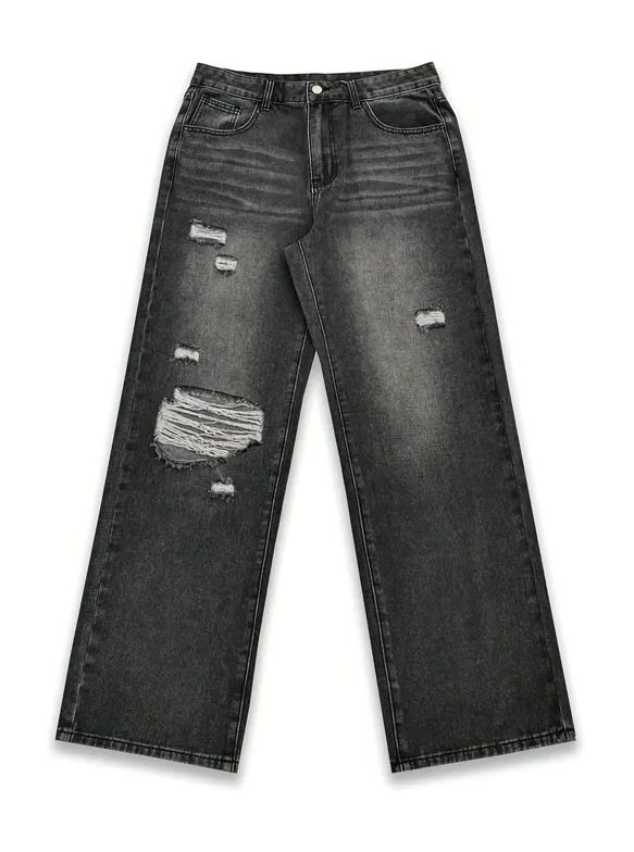 Cross-border retro americano viejo desgastado jeans hombre callejero de tendencia suelta pantalones rectos largos de piernas largas