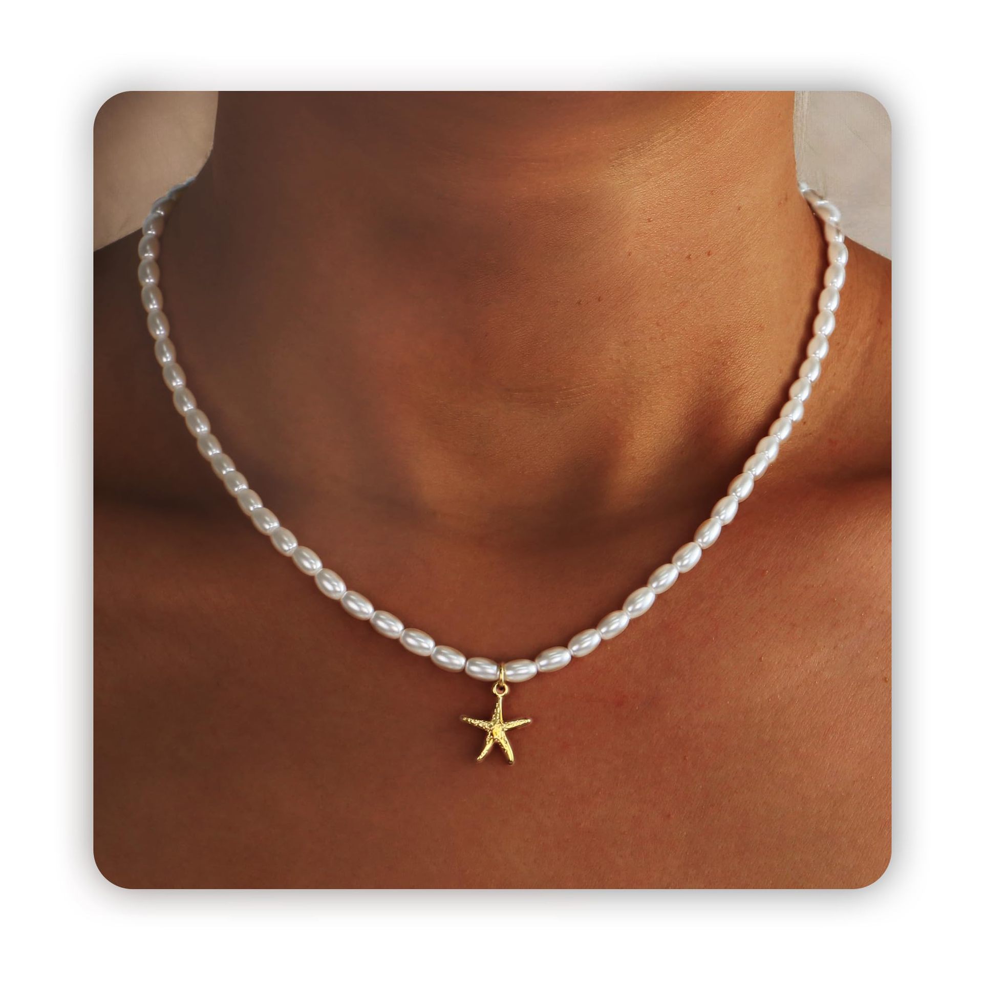 Amazon Cross-Border New Starfish Pearl Necklace Copper Clavicle Chain Normcore Fashion Versatile Commuter Accessories for Women