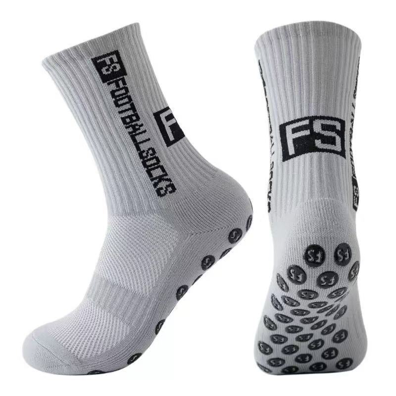 FS Crew Socks Non-Slip Silicone Grips Grey