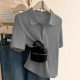 Grey Polo Shirt Ice Silk Knitted Short-sleeved T-shirt Women's Summer 2025 New Hot Shoulder Half-sleeved Top Summer
