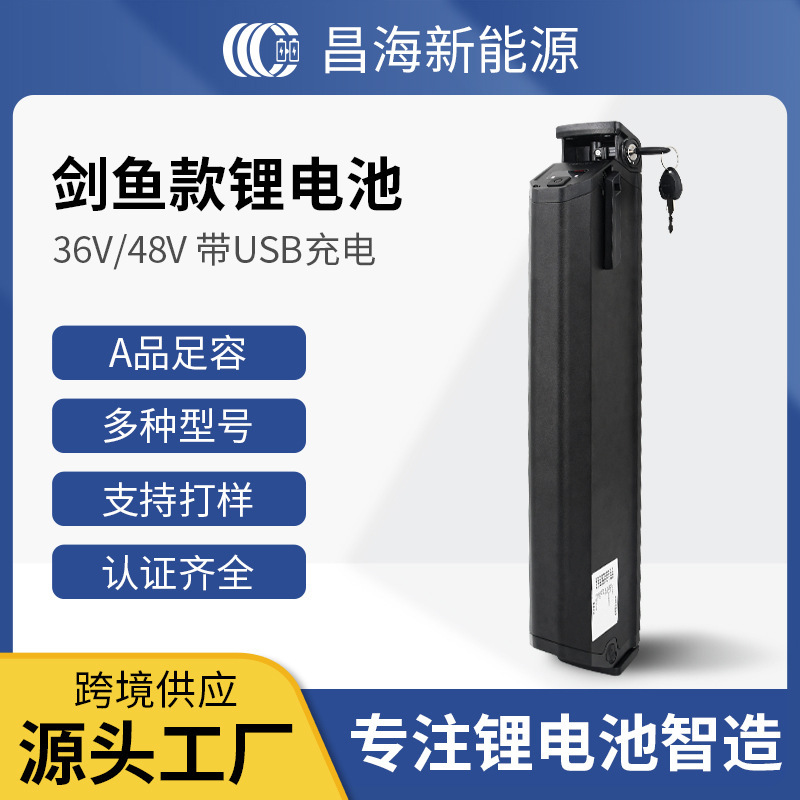 Foreign Trade 36V48V Swordfish Model 12Ah Lithium Battery Pack Electric Vehicle Bicycle Modified Car Battery with USB Durable