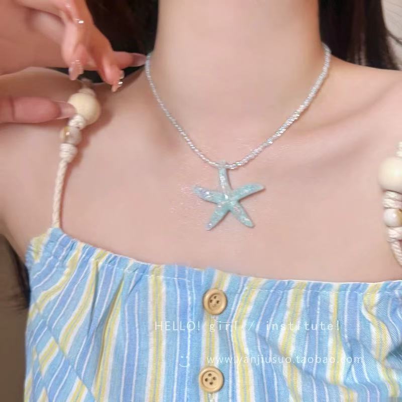 파란 불가사리 비즈 심플 목걸이