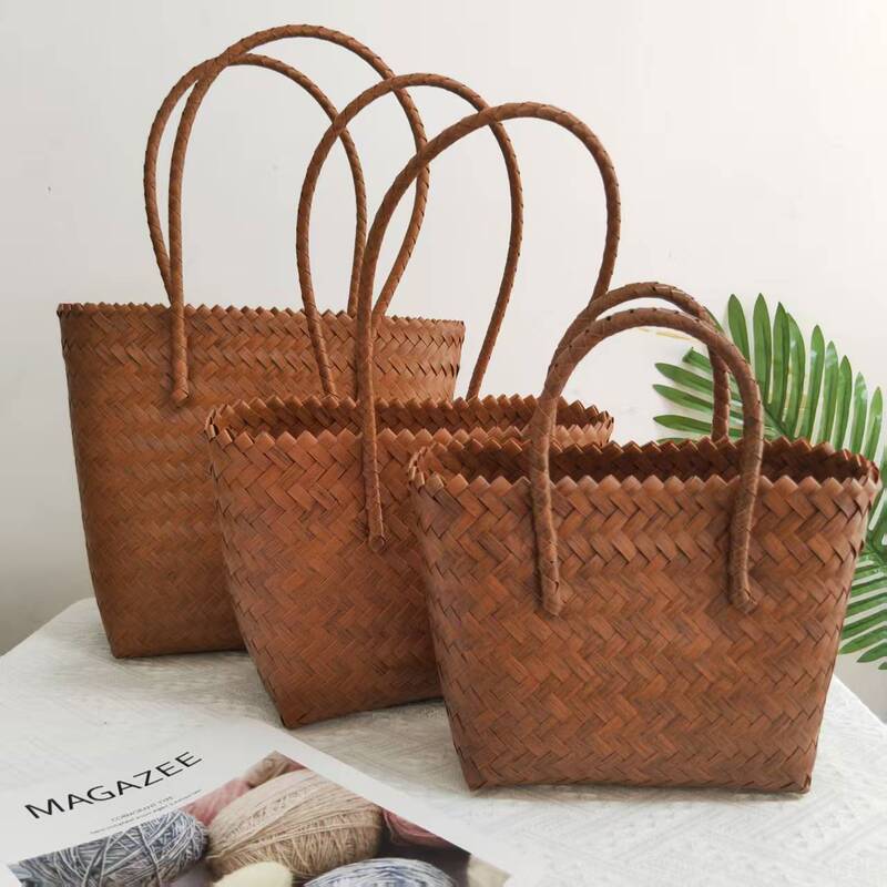 Imitation Rattan Handbag, Straw Woven Bag, Underarm Shoulder Bag, Women's Retro Handmade Plastic Woven Tote Bag, Gift Bag