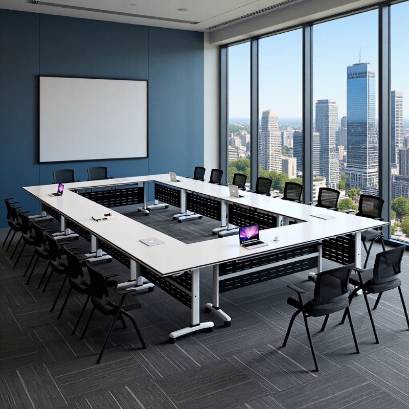 Folding Conference Table, Movable and Connectable Long Table, Double-Person Office Activity Table, Foldable Training Table and Chairs, Home Use Model Folding Conference Table, Movable and Connectable Long Table, Double-Person Office Activity Table, Foldable Training Table and Chairs, Home Use Model