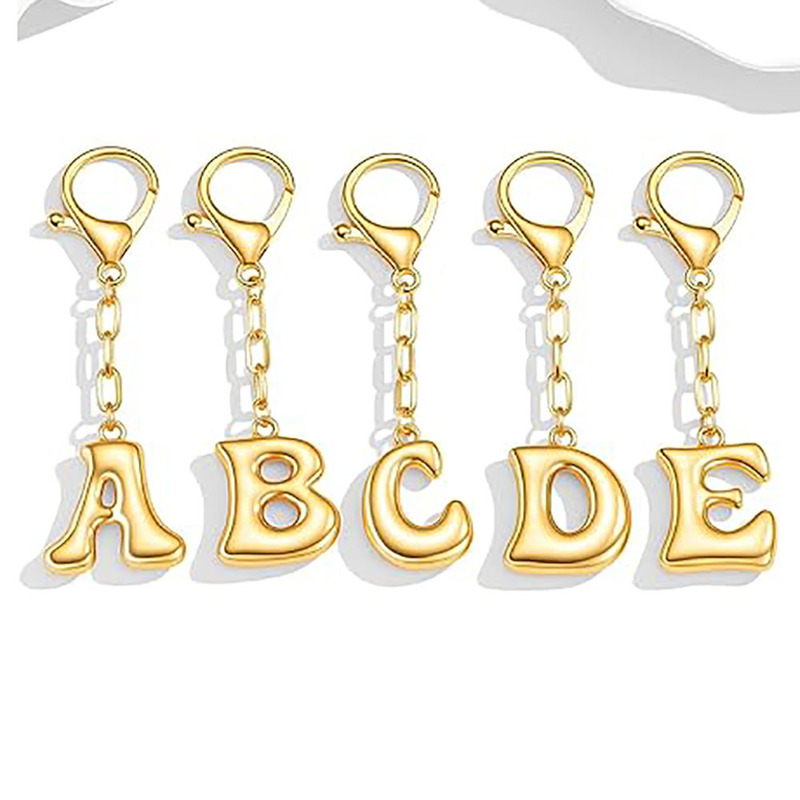 Cross-Border English Initial Letter Keychain, Gold Creative Keychain Pendant, Glossy Bubble Letter Small Pendant