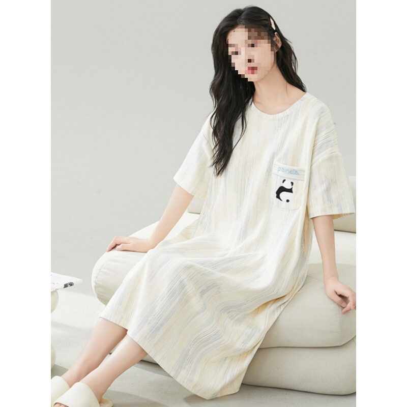 女性用ナイトガウン、夏用薄手半袖、膨らみ防止、オールインワン、大きいサイズ、胸パッド付き、屋外で着用可能、ホームウェア、コットン漫画|undefined